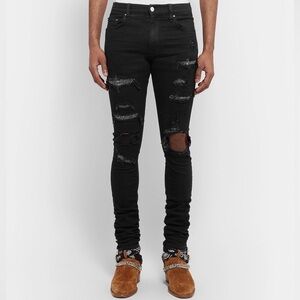 AMIRI - Crystal Thrasher Skinny-Fit Embellished Distressed Stretch-Denim Sz 34